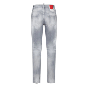 <span class=keywords><strong>Jeans</strong></span> da Donna Personalizzati a Vita Media <span class=keywords><strong>Grigio</strong></span> <span class=keywords><strong>Chiaro</strong></span> con Lavaggio Intenso, Effetto Usurato e Ricamo a Toppe, Modellanti - Product Image 2