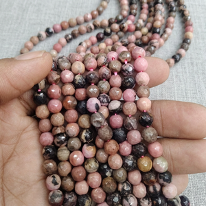 Perles d'espacement rondes polies en rhodonite naturelle taillée en diamant pour la fabrication de bijoux DIY, brin complet, vente en gros - Product Image 2