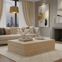 MEUBLES JIAMEIJIA |   Table basse carrée effet travertin monolithique