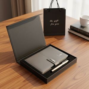 Ensemble cadeau de carnet à couverture plate en cuir PU A5 avec fermeture éclair, impression UV, emplacements pour cartes/calculatrice, stylo métallique et clé USB - Product Image 1