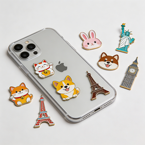 Etiqueta Adhesiva Metálica Personalizada para Teléfono, con Diseños de Animales Lindos, Perros, Conejos, Lugares Emblemáticos de la Ciudad, en 3D, de Aleación de Zinc Esmaltada, Precio de Fábrica - Product Image 1