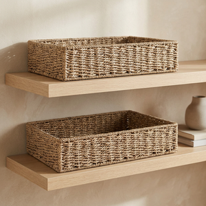 Panier de rangement multifonction en jonc de mer et jute, écologique, tressé, avec détails en cuir, design unique et attrayant, idéal comme cadeau, 8 paniers cubes pour linge, bicolore, pour l'organisation des escaliers - Product Image 4
