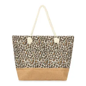 Leopard đay Tote Túi dây xử lý vải bãi biển túi Mag Nap đóng cửa cho phụ nữ qua đêm Vai Túi ja068