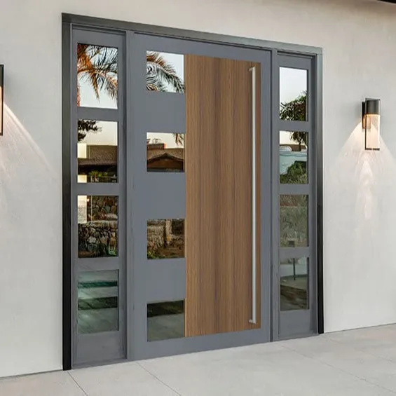Porte d'entrée en bois personnalisée avec un design simple et moderne de haute qualité