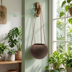 Pot de plante suspendu en coquille de noix de coco |   Panier de plantation carré écologique, léger et durable pour orchidées, plantes succulentes, décoration de jardin - Product Image 1