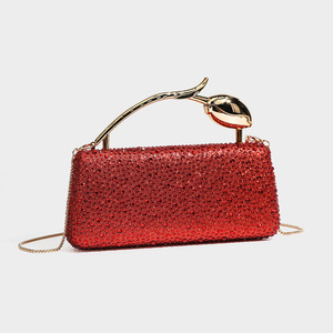 Sac de soirée élégant pour femme, pochette perlée avec poignée cygne dorée et chaîne bandoulière, orné de strass et de cristaux - Product Image 1