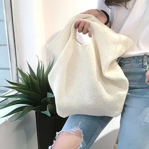 प्यारा गमला आकार crochet हैंडबैग नरम आकस्मिक शुद्ध रंग कपास यार्न बुना हुआ बैग