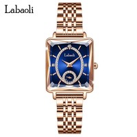 Jam Tangan Wanita LABAOLI Mewah Sporty Sederhana Modis Model Tonneau Quartz Berbahan Alloy Rose Gold dengan Tali Stainless Steel 5mm Kaca Terbaru