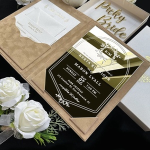 Élégante carte d'invitation de mariage rectangulaire estampillée or, avec enveloppe noire personnalisée, ensemble folio, invitation pour la fête nuptiale - Product Image 1
