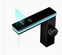 Robinet numérique intelligent FEENICE à affichage LED, monocommande chaud/froid, à poser sur comptoir, en céramique, avec éclairage d'ambiance LED