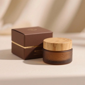 5g 15g 30g 50g 100g Cosmetic Bamboo <b>Lid</b> <b>Glass</b> <b>Jar</b> 50g Face Cream Frost <b>Glass</b> <b>Jar</b> With Bamboo <b>Lid</b> - Product Image 1