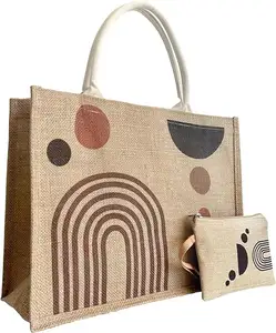 Sac fourre-tout en jute recyclé écologique avec logo Sac de plage en jute imperméable de grande capacité