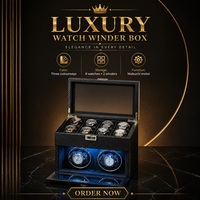 Boîte de rangement de luxe pour 8 montres avec 2 remontoirs automatiques, fonction d'arrêt automatique à ouverture du couvercle, éclairage LED et étui en cuir de luxe