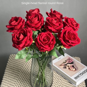 Fleur artificielle en gros, <span class=keywords><strong>rose</strong></span> rouge, 3-5 têtes, tête unique, décoration de mariage, fleur artificielle bon marché pour le commerce extérieur - Product Image 5