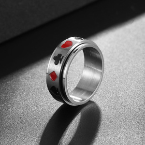 Men's Titanium Steel <b>Ring</b> Poker Theme Rotatable Spade Heart Design SA1143 - Product Image 2