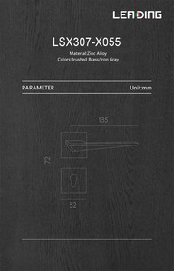 Manija de Lujo para Cerradura de Puerta Interior, de Aleación de Zinc <span class=keywords><strong>Gris</strong></span> Hierro, Latón Cepillado, con Distancia entre Agujeros de 72mm, para Juego de Cerradura de Palanca, Venta al por Mayor - Product Image 2