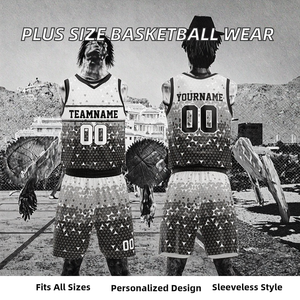 Ensemble de maillots de basket-ball pour hommes sur mesure, confortable, grande taille, sans manches, vêtements de sport d'été pour l'extérieur, 100% polyester - Product Image 2