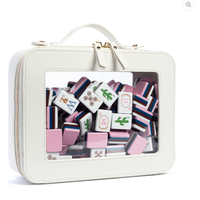 Tuiles de Mahjong américaines en acrylique rose, ensemble de jeu de divertissement