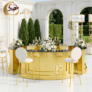 Comptoir de bar mobile semi-circulaire moderne en acier inoxydable et verre miroir pour mariage, événement, hôtel et cave à vin - Product Image 2