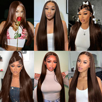 Wig Renda Coklat Depan Berenda untuk Wanita, Wig Lurus Panjang yang Dapat Diperm dan Diwarnai untuk Tampilan Baru