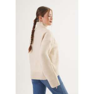 Soft Beige Half <b>Turtleneck</b> Knit Sweater <b>Women</b> Casual Full Sleeve <b>Top</b> - Product Image 1