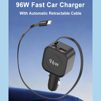 Chargeur de voiture rétractable 125W PD 3.0 QC3.0 SCP à charge rapide, adaptateur USB Type-C double port ignifuge 5V/3A pour téléphone portable
