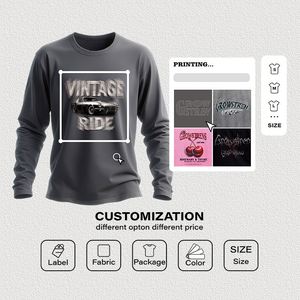 Camiseta de cuello redondo holgada con estampado de marca de moda para hombre joven, 100% algodón puro, tejido de punto resistente, manga larga, informal, para campus - Product Image 5