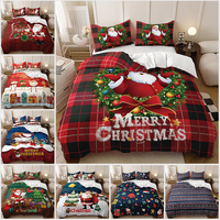 Joyeux Noël, ensemble de housse de couette Santa, rouge et noir, à carreaux, ensemble de literie à motif 3D, décoration de chambre à coucher, ensemble de linge de lit
