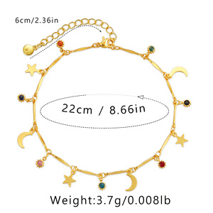Bracelet de cheville en plaqué or 18 carats avec breloque soleil pour femme Bracelet de cheville en laiton avec chaîne de pied étoile et lune en or - Product Image 2
