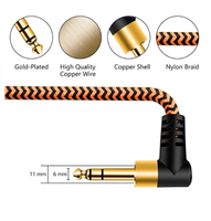 Câble d'instrument TRS de 1/4 pouces, cordon d'interconnexion audio stéréo à angle droit de 6.35mm mâle, compatible avec les basses, les mélangeurs, les amplis, etc.
