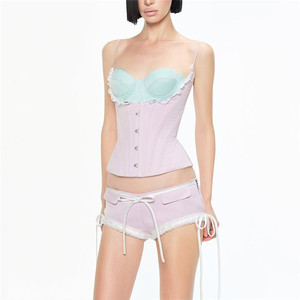 Top Estivo da <span class=keywords><strong>Donna</strong></span> con Scollo Basso, Pizzo e Patchwork Irregolare, Stile Y2K per San Valentino e Clubwear - Product Image 5