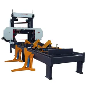 Woodworking wood electric petrol hydraulic loading auto flip log timber horizontal band saw bandsaw sawmill cutting machine