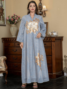 011 Robe musulmane saoudienne du Moyen-Orient <span class=keywords><strong>Abaya</strong></span> de robe de mode en dentelle brodée de Dubaï - Product Image 6