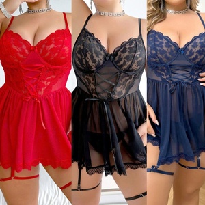 Sous-vêtements sexy pour femmes Perspective, nuisette en dentelle et résille à bretelles, nuisette en soie de lait avec jarretière, nuisettes séduisantes et sexy - Product Image 6