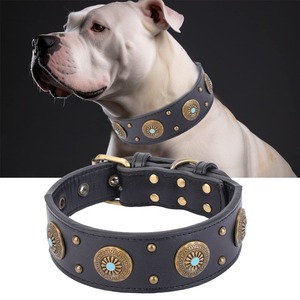 Luxus Vintage Hunde halsband Robustes PU-Material mit Conchos Nieten Stilvolles Haustier Halsband für Outdoor-Abenteuer - Product Image 1