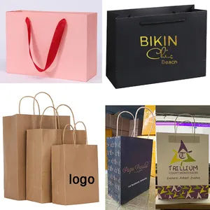 customize Manufacturer Custom Printed with Your Own Logo plain White Brown black Kraft Gift Craft Shopping Paper Bag With Handle