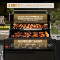 Livraison rapide en 7 jours aux États-Unis - Barbecue au gaz propane Youya à 6 brûleurs, moderne, en acier inoxydable, étanche, cuisine extérieure pliable, réfrigérateur
