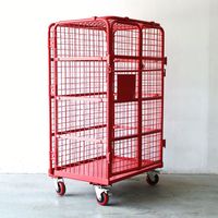 Chariots de transport de marchandises en acier robuste Assemblage facile pliable à quatre roues Personnalisable OEM Pliable Metal Mesh Sided Roll