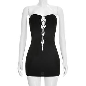 Viviblook J26DS045 Nouvelle robe d'été pour femmes, couleur unie, sexy, coupe ajustée, sans bretelles, mini robe, robe de soirée sexy pour femmes - Product Image 4