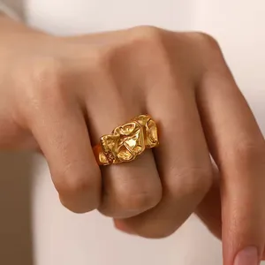 Anel de lava irregular feminino, joia minimalista banhada a ouro 18K, acessório clássico para mulheres, acessório aberto à prova d'água, novo estilo