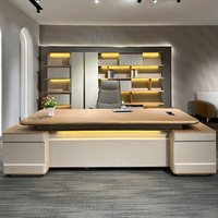 Scrivania Direzionale di Lusso a L, Tavolo da Ufficio Moderno di Alta Qualità per CEO e Manager, Grande Scrivania in Legno con Mobile Laterale