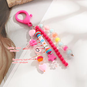 Porte-clés tendance avec pendentif, cordon de téléphone, visage souriant, lettres <span class=keywords><strong>LOVE</strong></span>, décorations perlées, cadeau idéal pour meilleure amie, accessoires mignons pour sac à dos - Product Image 2