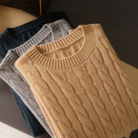 Pull 100% cachemire pur, col rond à manches longues, tricot torsadé double fil épais pour l'automne, possibilité de broderie personnalisée