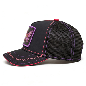 5-Panel Black Mesh Waterproof Polyester Canvas Baseball Cap <b>Purple</b> Butterfly Embroidery Adjustable Snapback Winter Cycling - Product Image 4