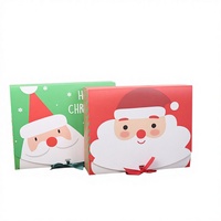 Boîte cadeau de Noël artisanale pour bonbons et biscuits, avec ruban et nœud, motif Père Noël de dessin animé, en carton rigide verni, personnalisée, avec éponge laminée brillante