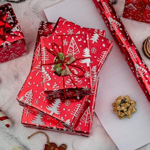 MAYPLUSS Christmas <b>Wrapping</b> <b>Paper</b> Roll 17 Inch X 33 Feet Metallic Red Tree Snowflake Foil Gift Craft Packaging - Product Image 3