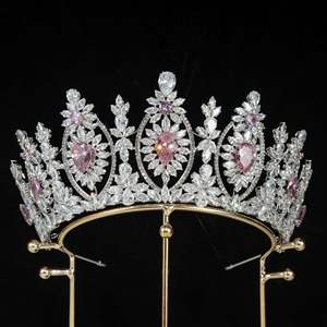 Couronne de mariée européenne américaine Diadème Zircon Bandeau Chapeaux Baroque Accessoires de cheveux transfrontaliers Diadèmes de mariage en cuivre de grande taille - Product Image 5