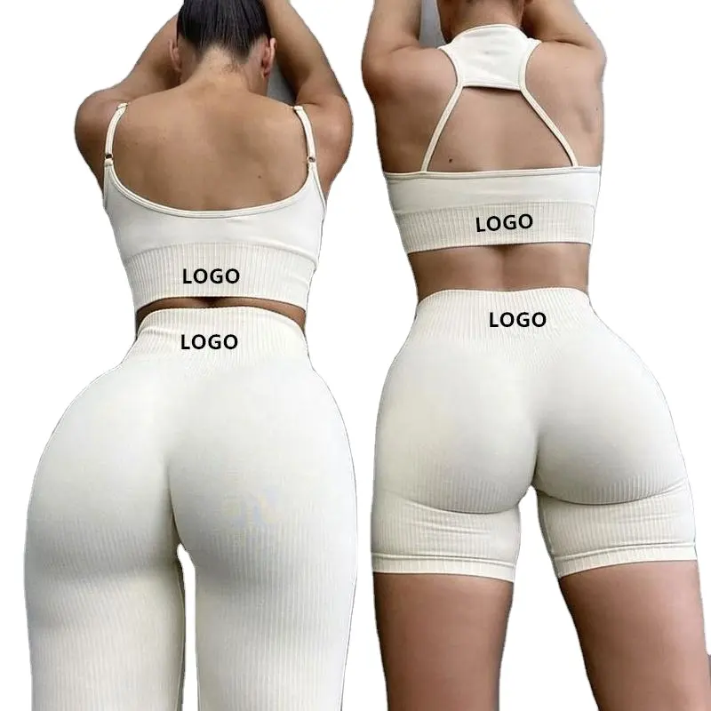 OEM Custom Women's Workout Outfit 2 Pieces Seamless Yoga Workout Set Open back fitness set High waisted leggings