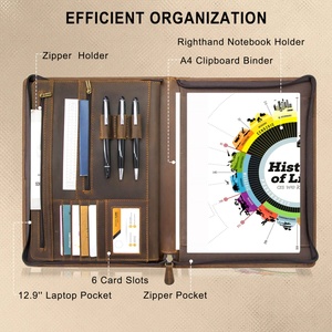 Boshiho File Folder Cover Organizer Crazy Horse Genuine Leather Legal Pad Padfolio Zipper <b>Portfolio</b> Folder Organizer <b>case</b> - Product Image 2