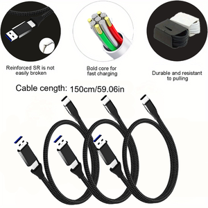 Nylon Braided 2 in 1 60W Type C to Type C <strong>USB</strong> a Converter 1.5M PD Fast Charging Durable <strong>Data</strong> <strong>Transfer</strong> <strong>USB</strong> Cable - Product Image 4
